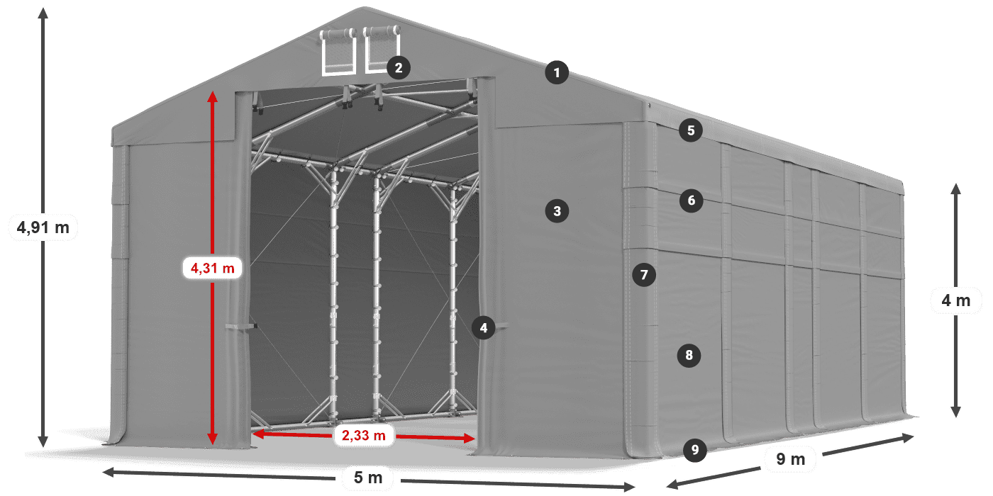 Acoperiș: FR 620 PVC Pereţi: MS 580 PVC Legenda 4m