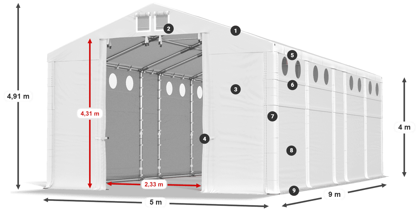 Acoperiș: FR 620 PVC Pereţi: MS O 580 PVC Legenda 4m