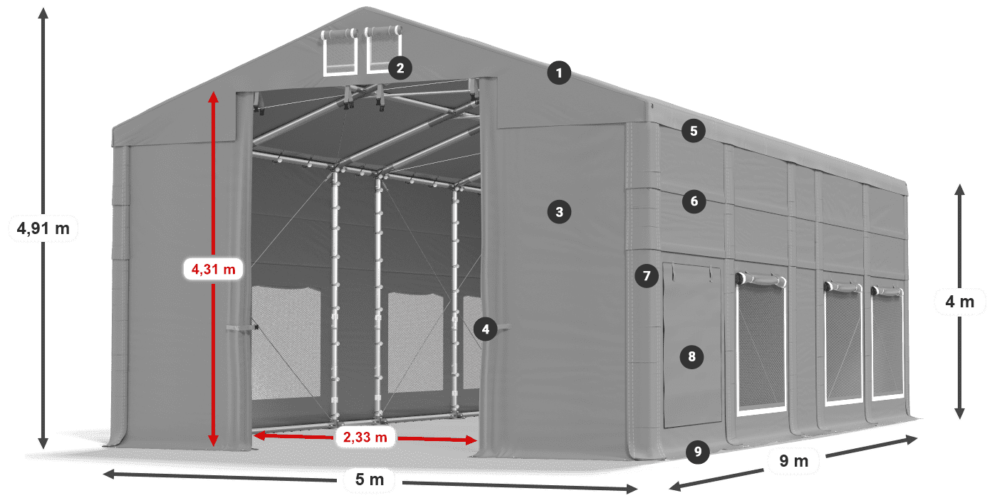 Acoperiș: FR 620 PVC Pereţi: SD 500 PVC Legenda 4m