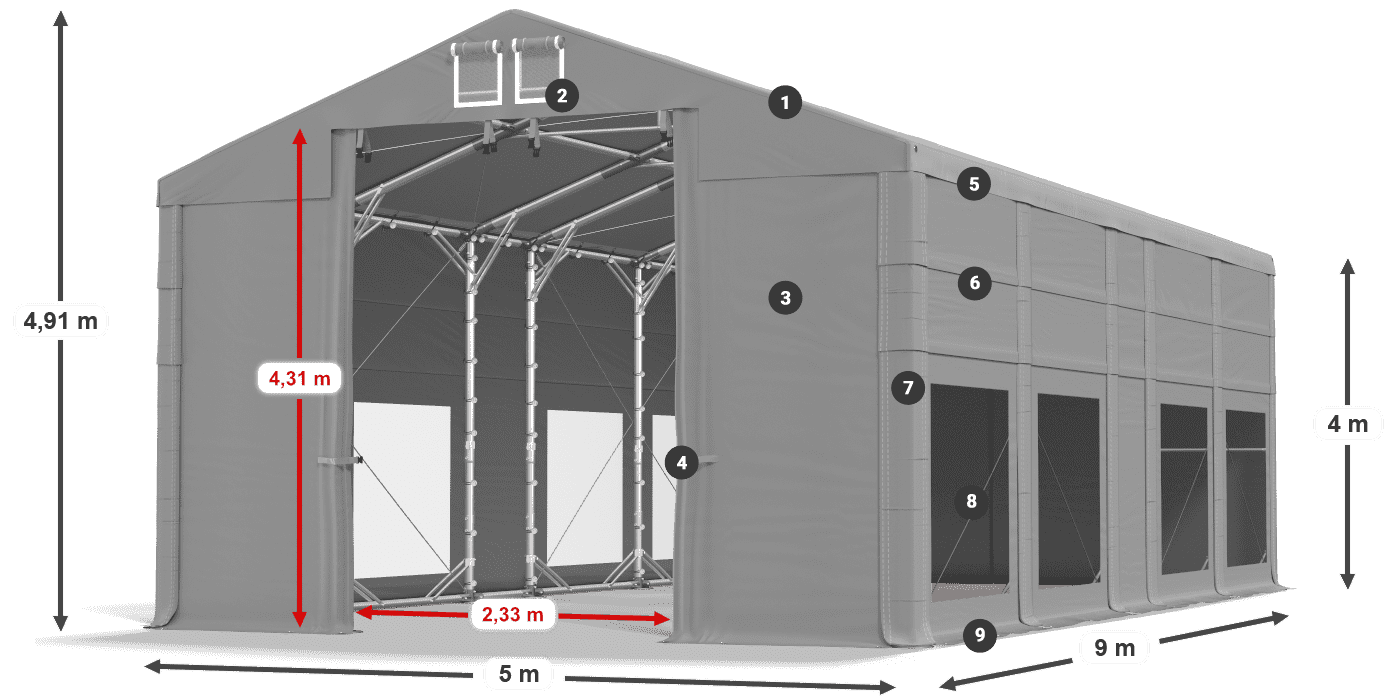 Acoperiș: MS 580 PVC Pereţi: MS 580 PVC Legenda 4m