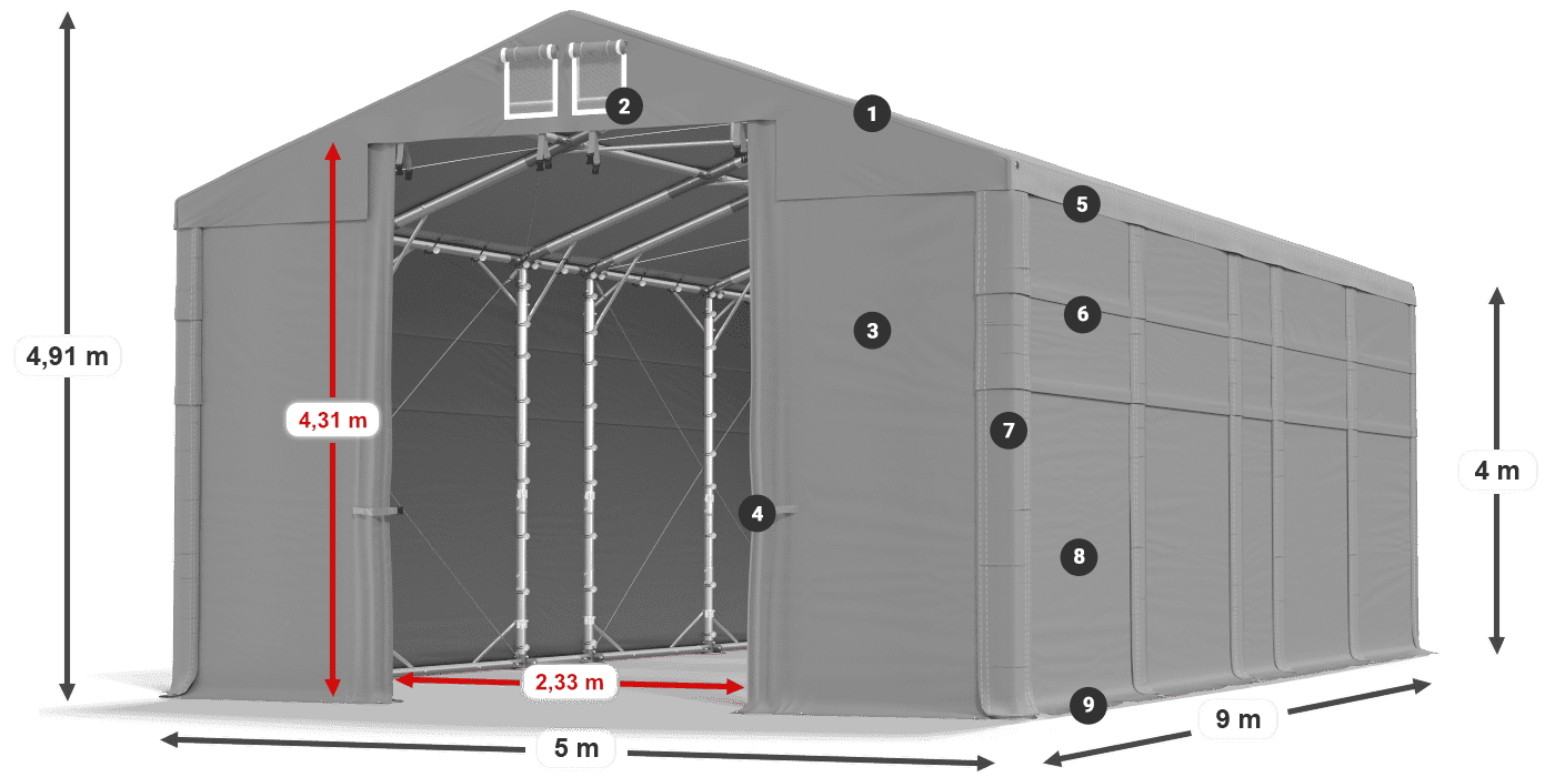 Acoperiș: MS 580 PVC Pereţi: SD 500 PVC Legenda 4m