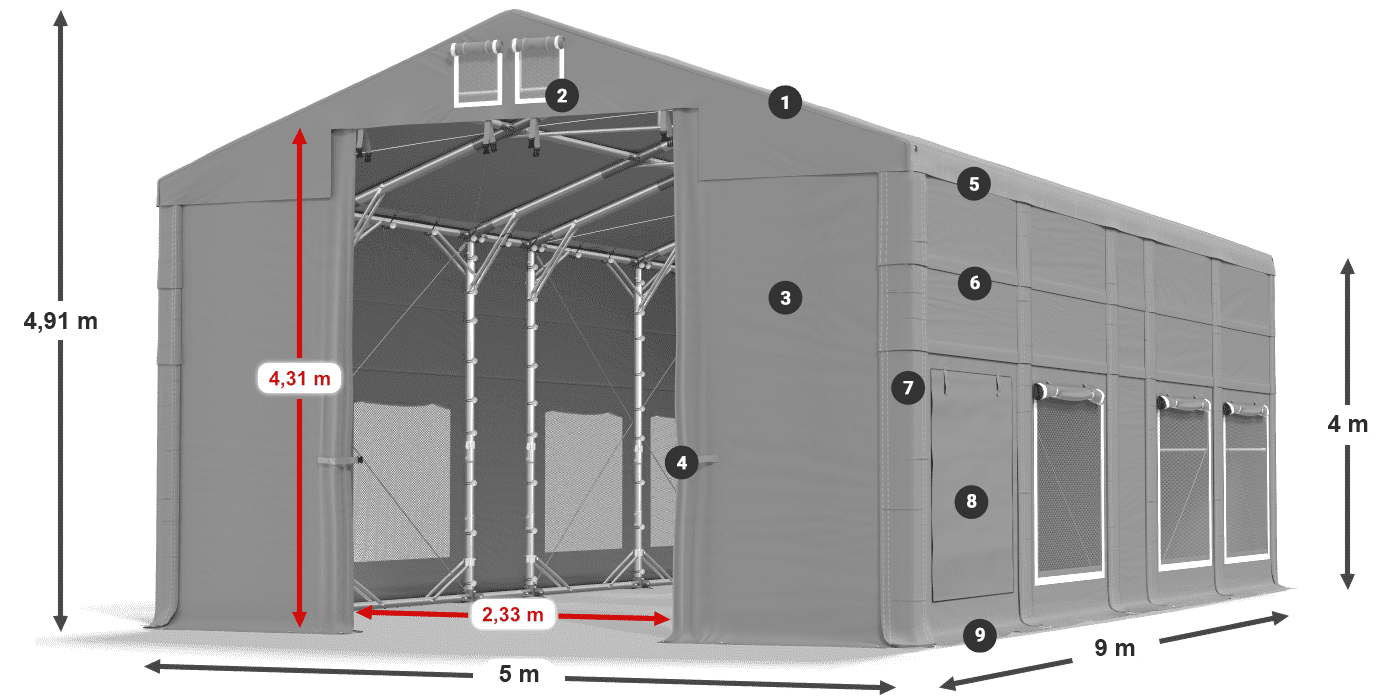 Acoperiș: MS 580 PVC Pereţi: SD M 500 PVC Legenda 4m