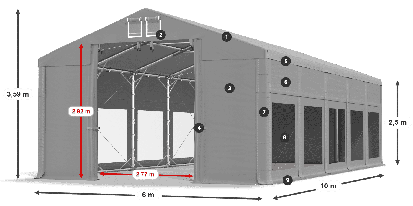 Acoperiș: FR 620 PVC Pereţi: MS 580 PVC legenda 2.5m