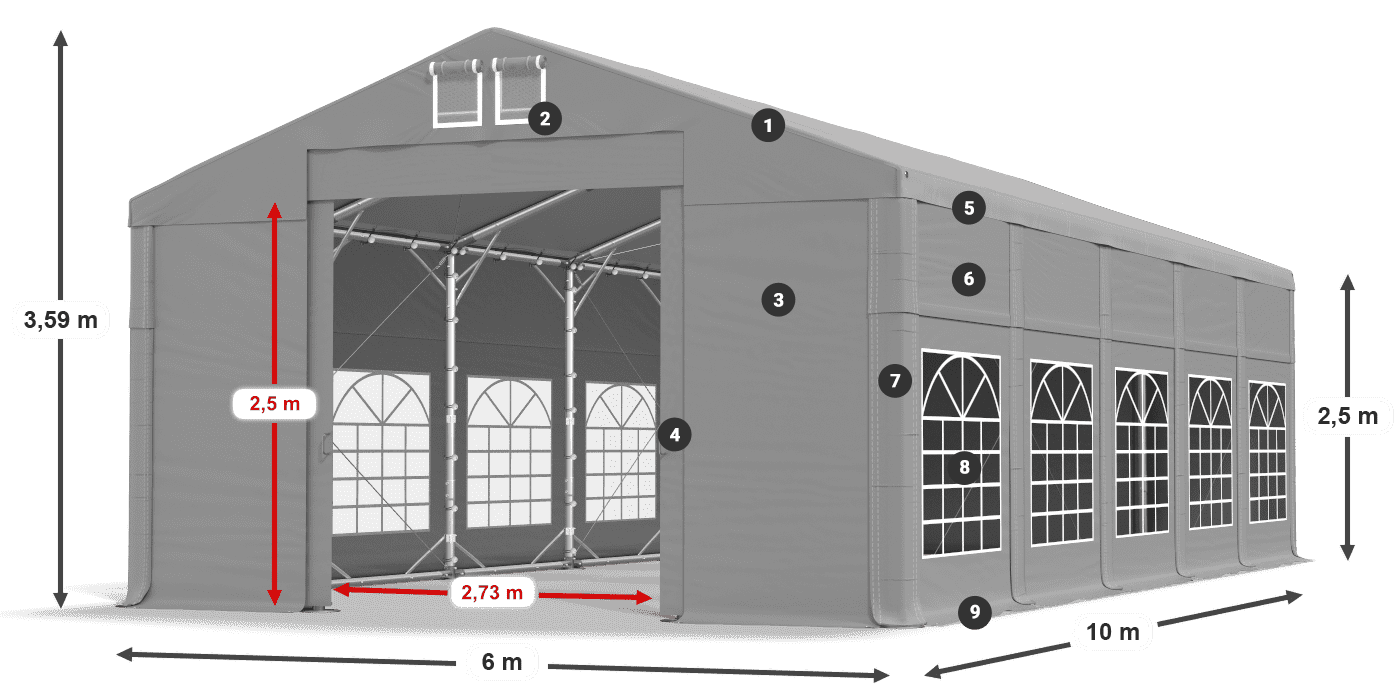 Acoperiș: FR 620 PVC Pereţi: SD 500 PVC legenda 2.5m
