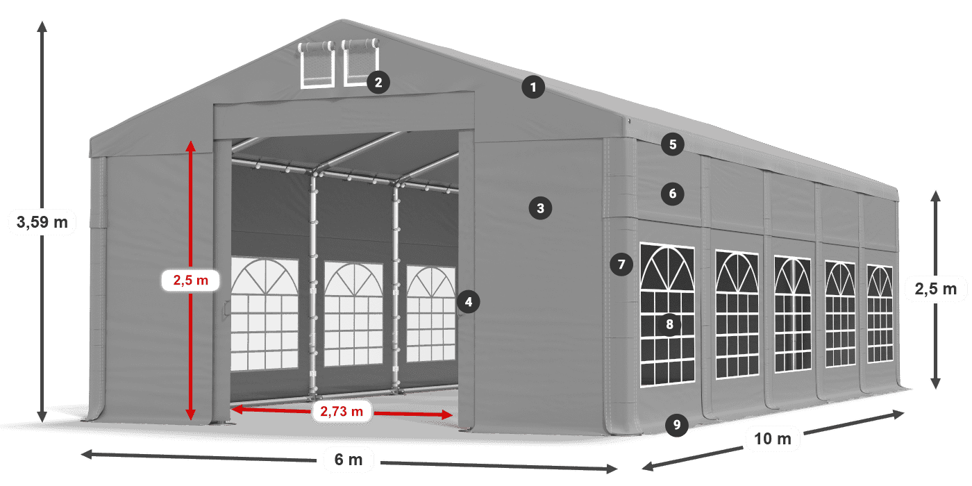 Acoperiș: FR 620 PVC Pereţi: SD 500 PVC legenda 2.5m