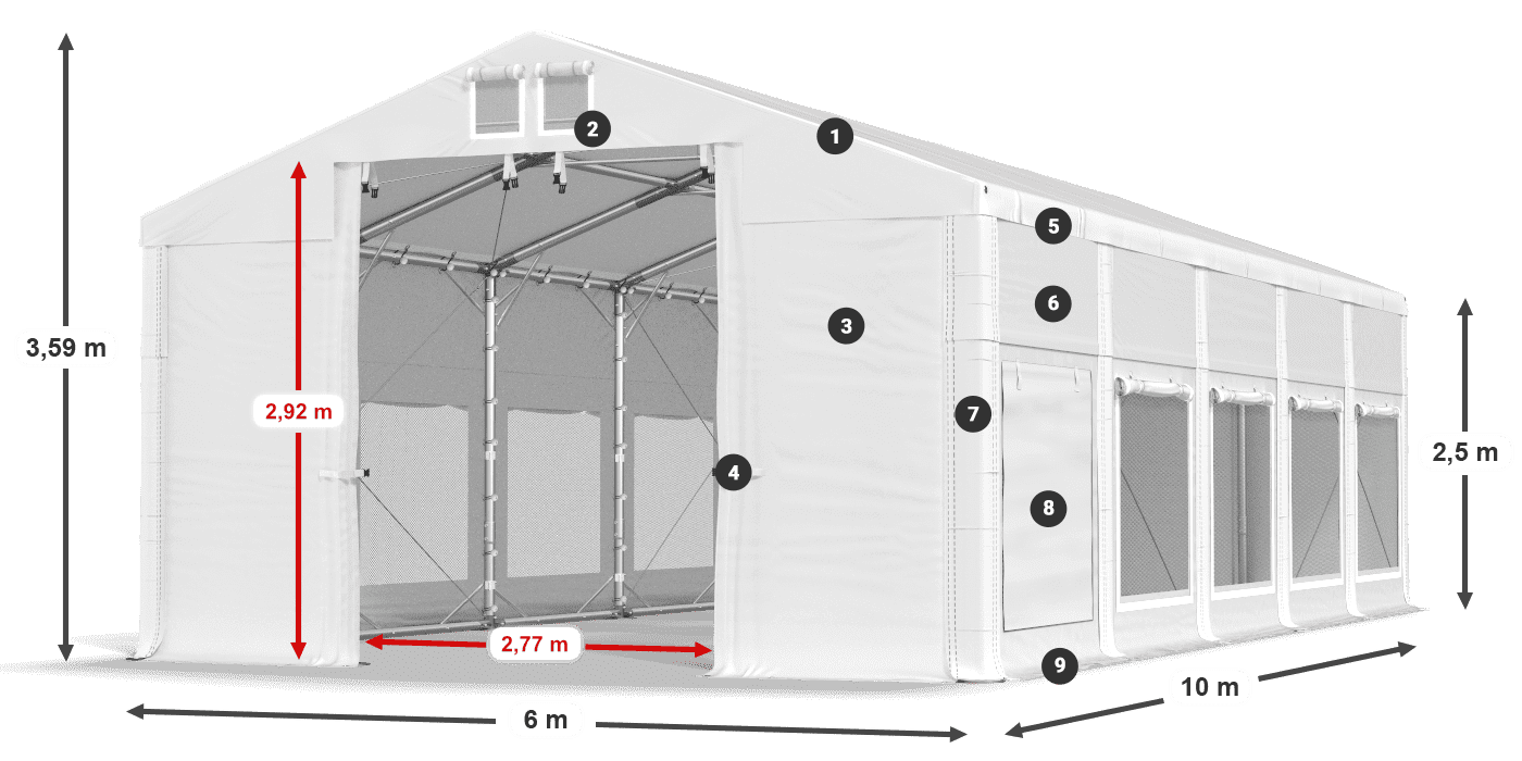 Acoperiș: MS 580 PVC Pereţi: SD M 500 PVC legenda 2.5m