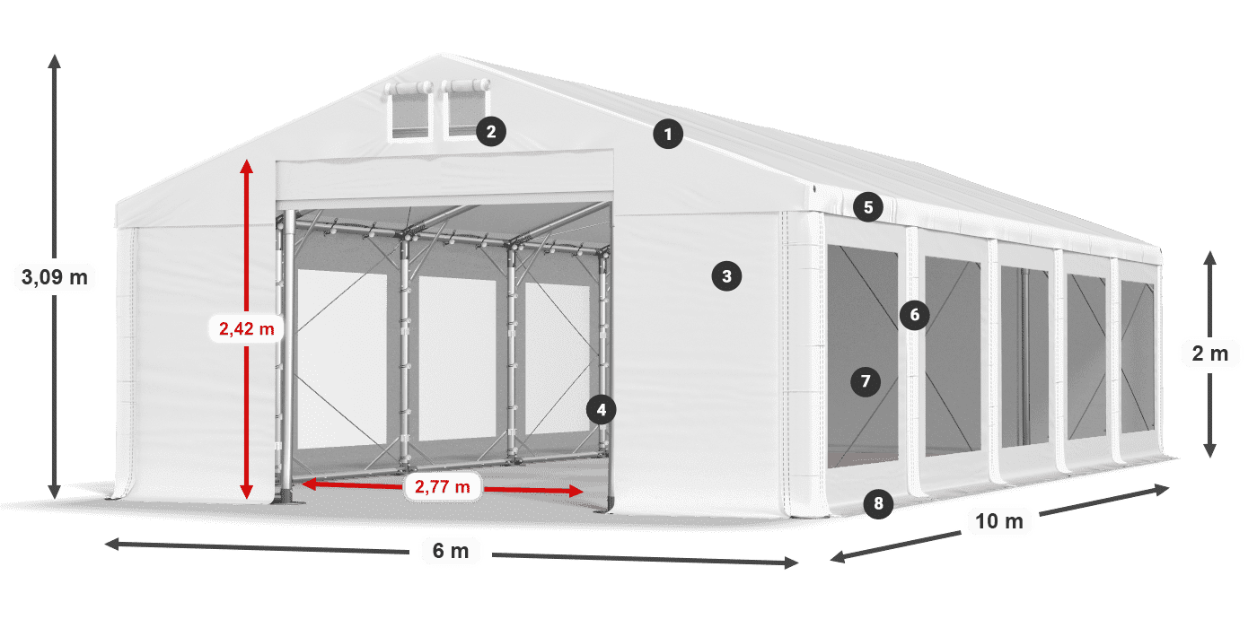 Acoperiș: MS 580 PVC Pereţi: MS 580 PVC 2m legenda