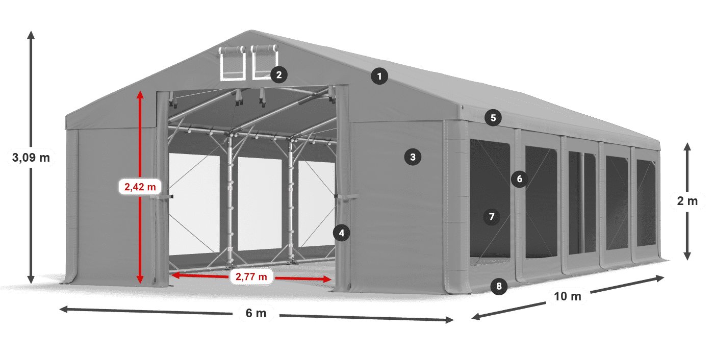 Acoperiș: MS 580 PVC Pereţi: MS 580 PVC 2m legenda