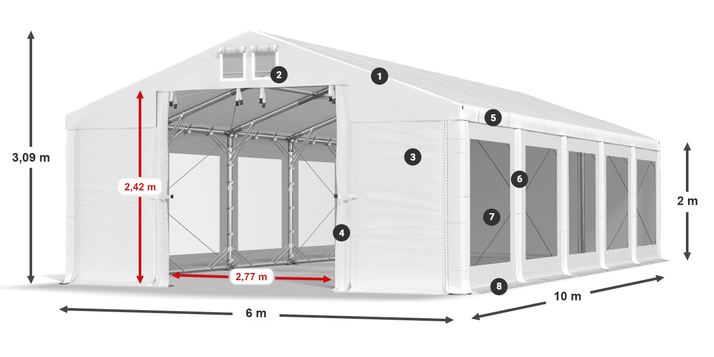 Acoperiș: MS 580 PVC Pereţi: MS 580 PVC 2m legenda