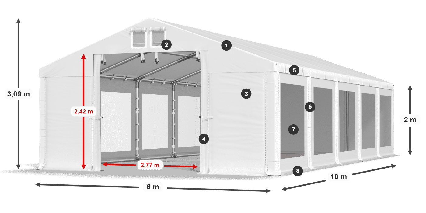 Acoperiș: MS 580 PVC Pereţi: MS 580 PVC 2m legenda