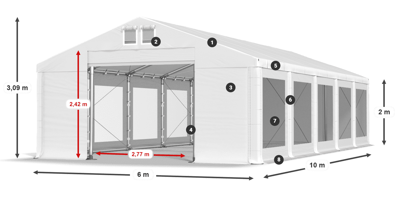 Acoperiș: MS 580 PVC Pereţi: MS 580 PVC 2m legenda