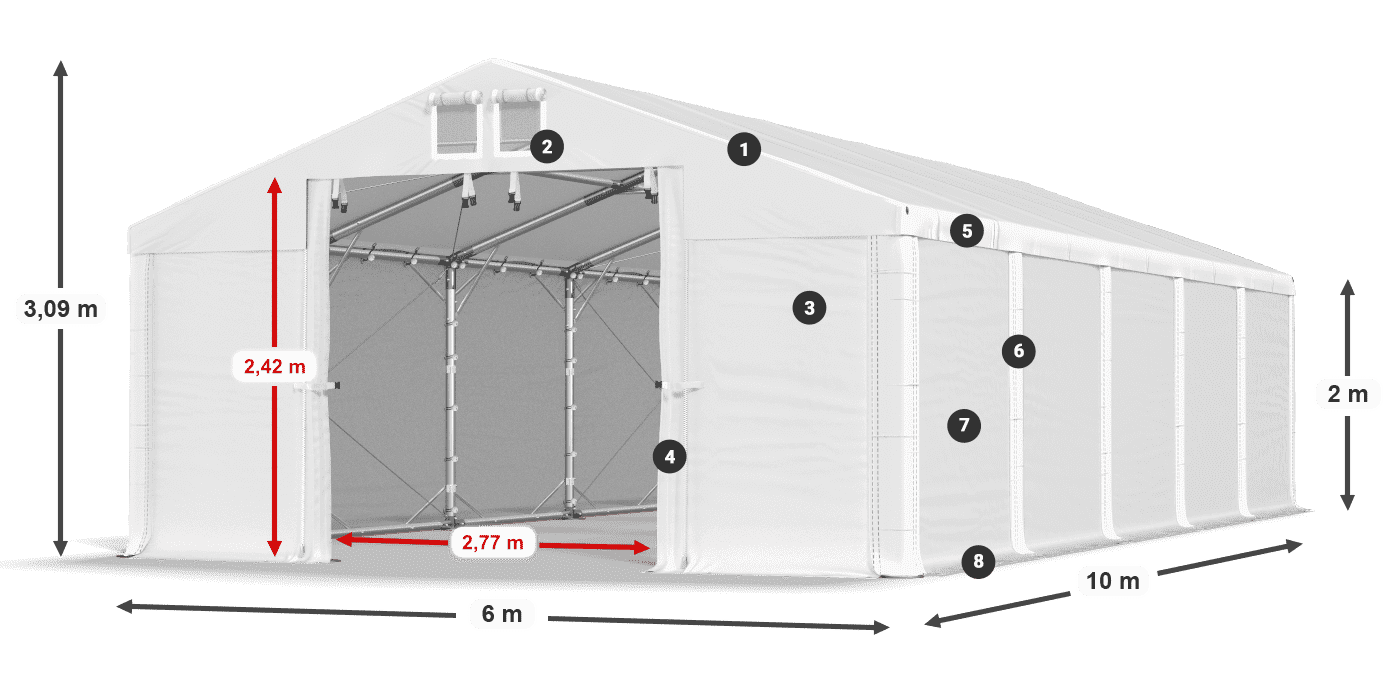 Acoperiș: MS 580 PVC Pereţi: SD 500 PVC 2m legenda
