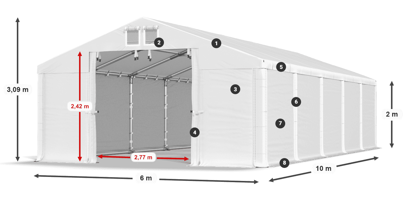 Acoperiș: MS 580 PVC Pereţi: SD 500 PVC 2m legenda