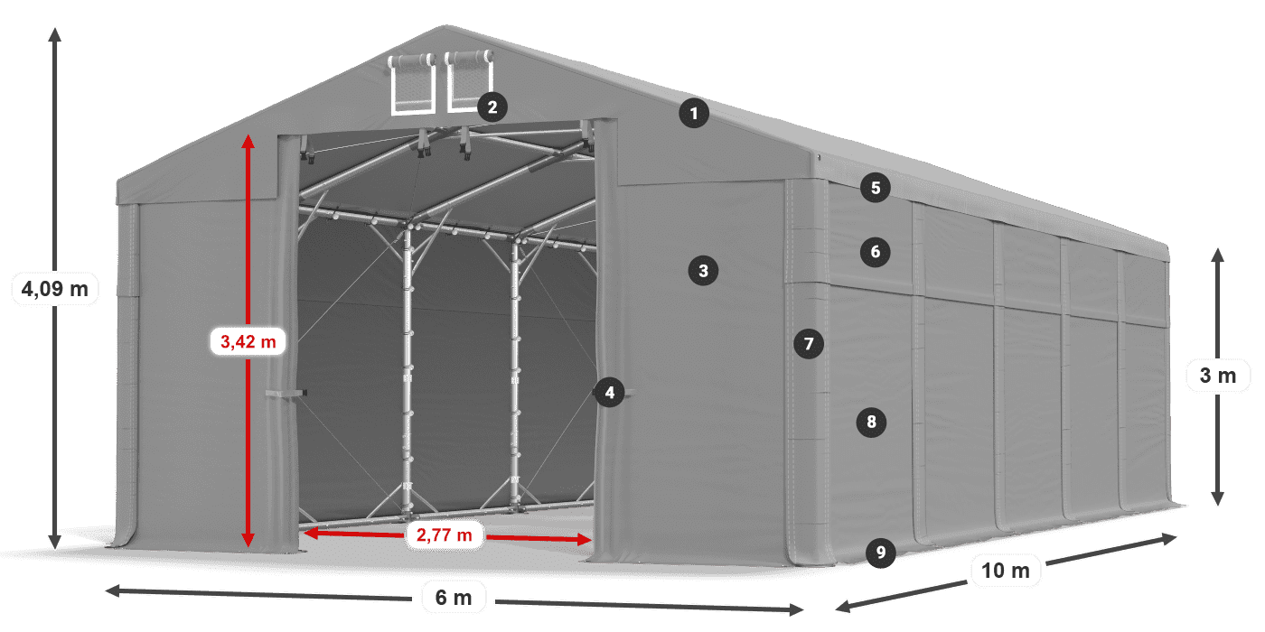 Acoperiș: MS 580 PVC Pereţi: FR 620 PVC Legenda 3m