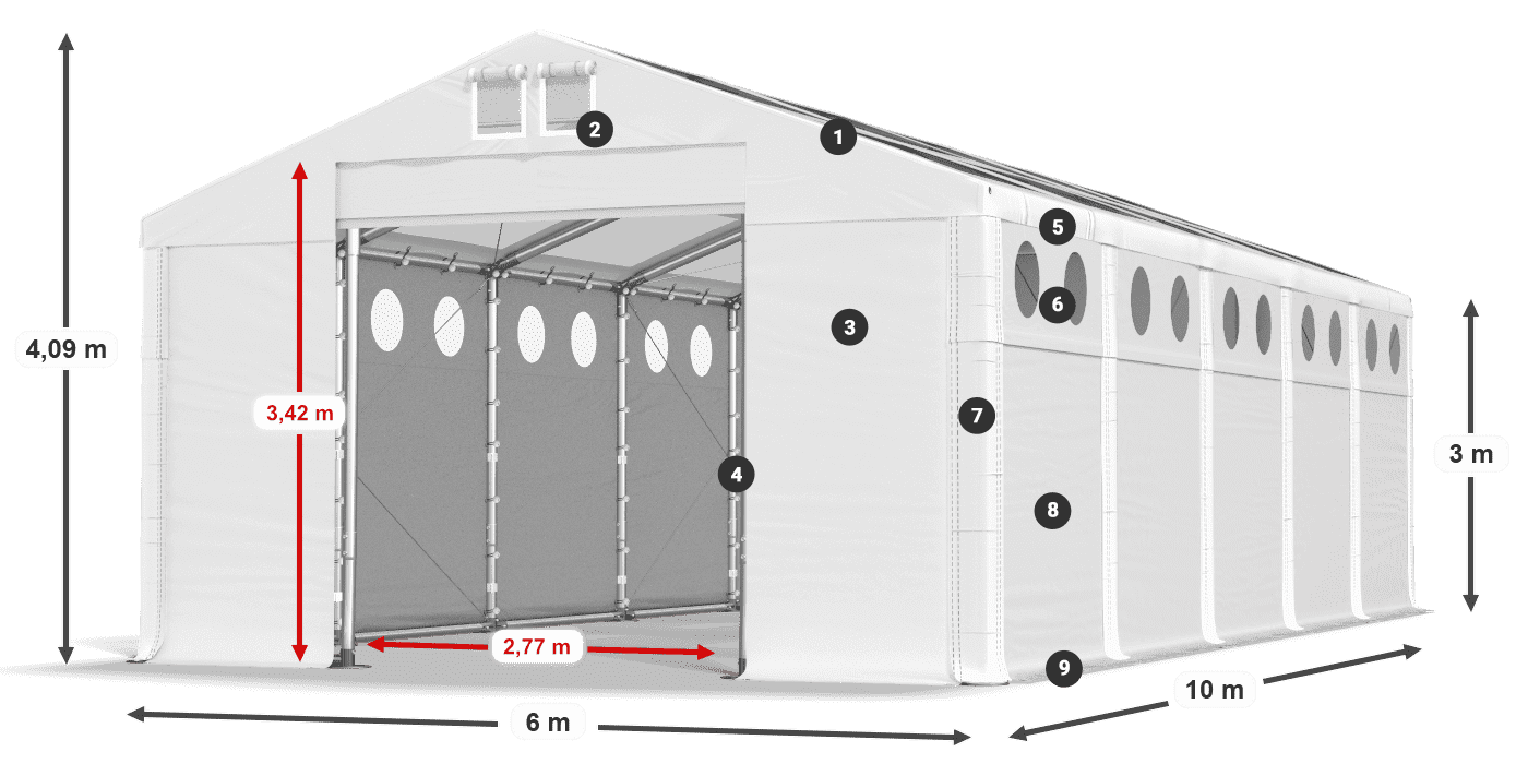 Acoperiș: MS T 580 PVC Pereţi: FR O 620 PVC Legenda 3m