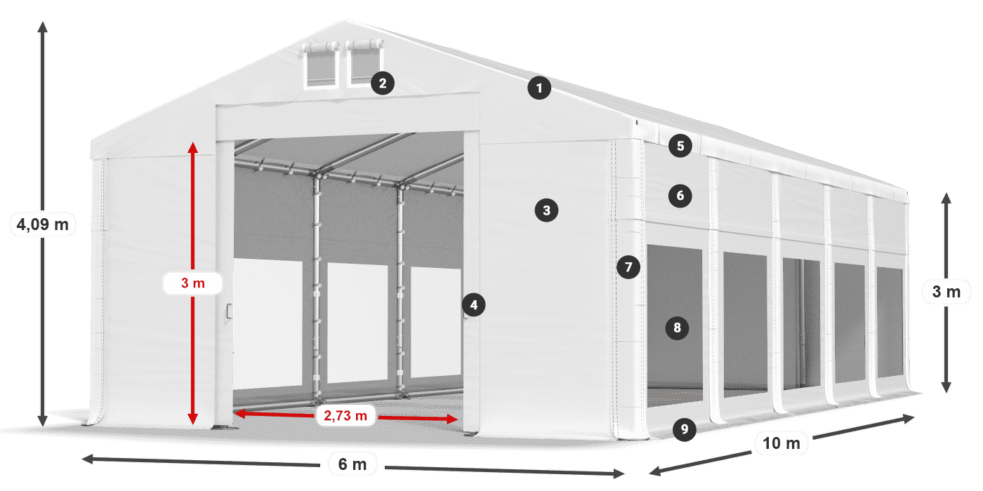 Acoperiș: MS 580 PVC Pereţi: MS 580 PVC Legenda 3m