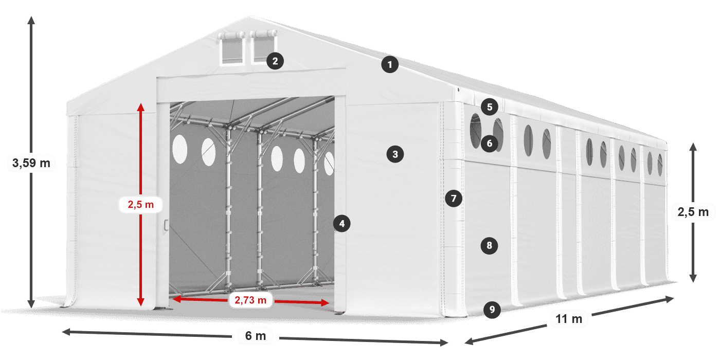 Acoperiș: FR 620 PVC Pereţi: SD O 500 PVC legenda 2.5m