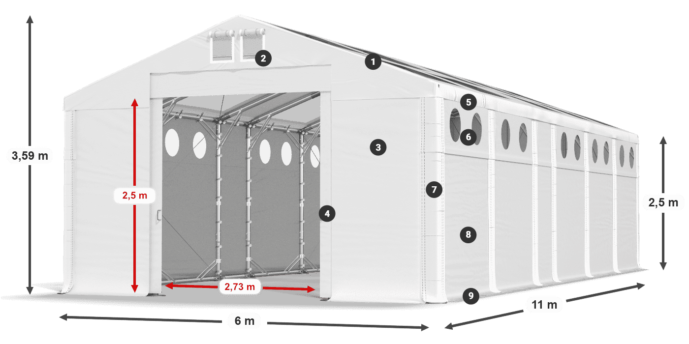 Acoperiș: MS T 580 PVC Pereţi: FR O 620 PVC legenda 2.5m