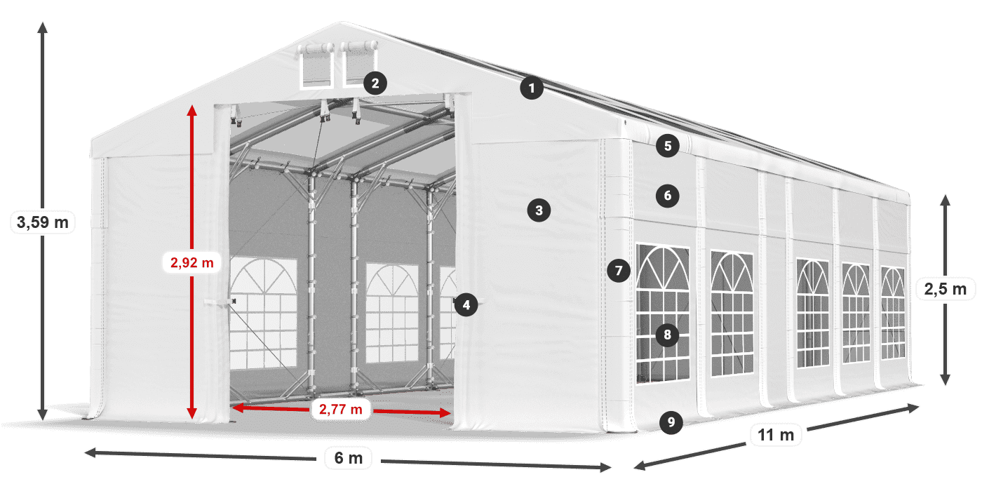 Acoperiș: MS T 580 PVC Pereţi: FR 620 PVC legenda 2.5m