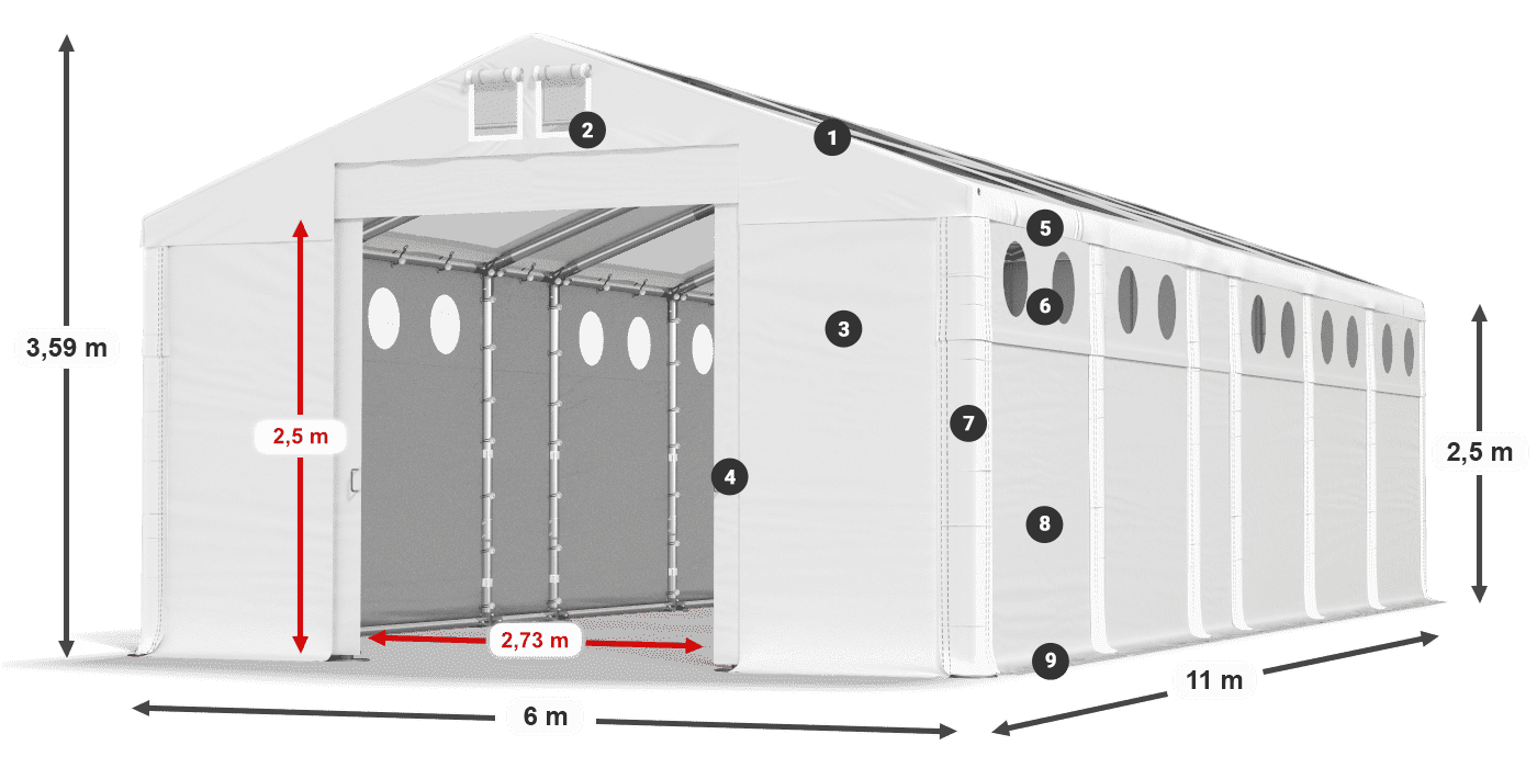 Acoperiș: MS T 580 PVC Pereţi: FR O 620 PVC legenda 2.5m