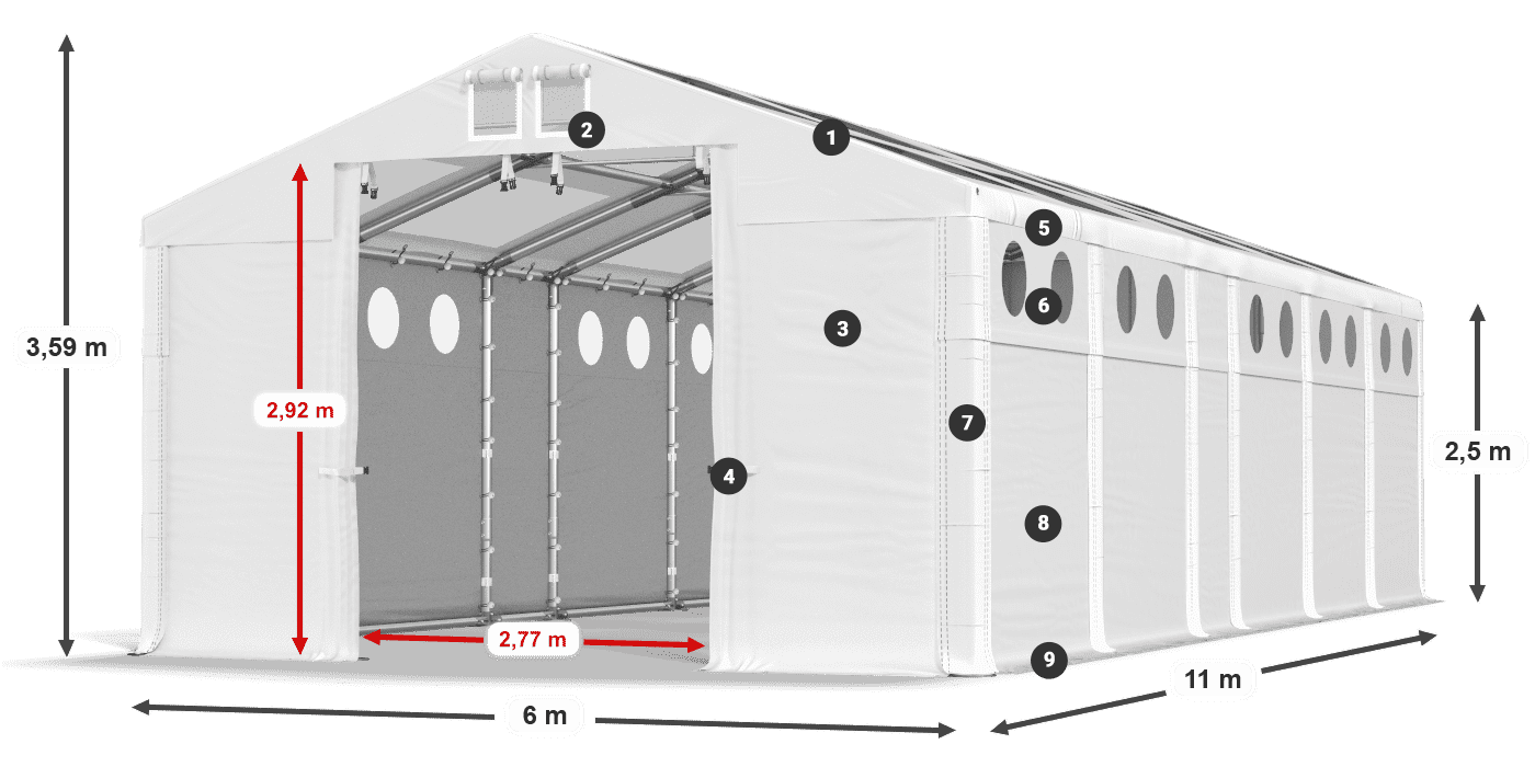 Acoperiș: MS T 580 PVC Pereţi: FR O 620 PVC legenda 2.5m