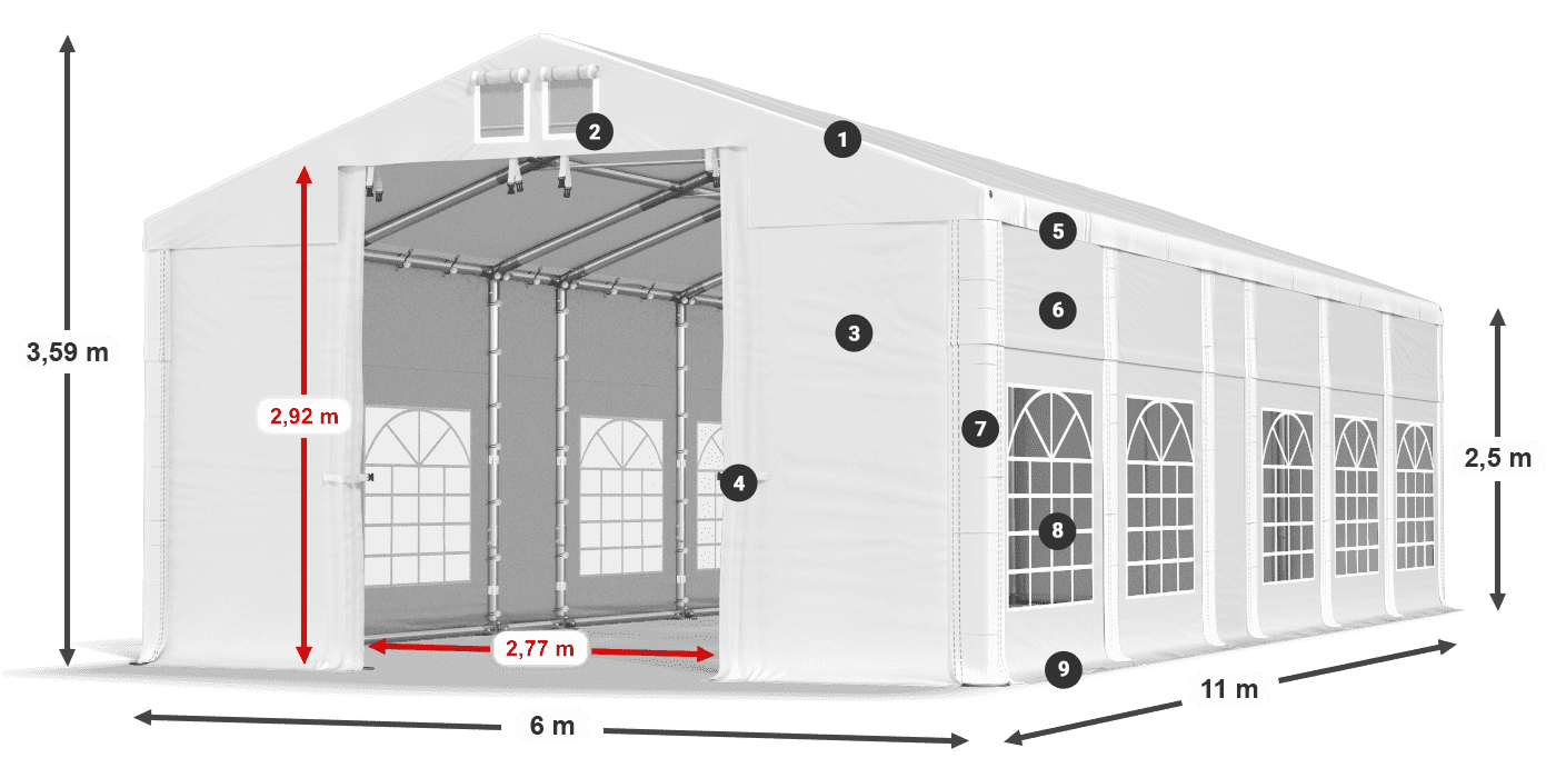 Acoperiș: MS 580 PVC Pereţi: FR 620 PVC legenda 2.5m