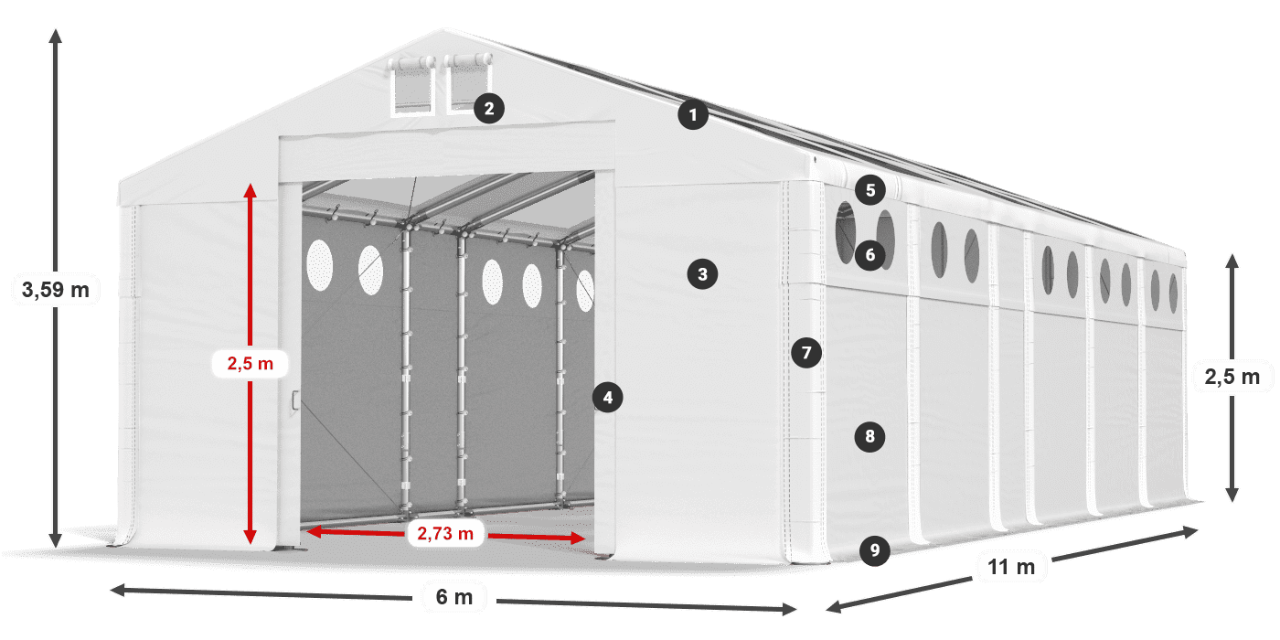 Acoperiș: MS T 580 PVC Pereţi: FR O 620 PVC legenda 2.5m