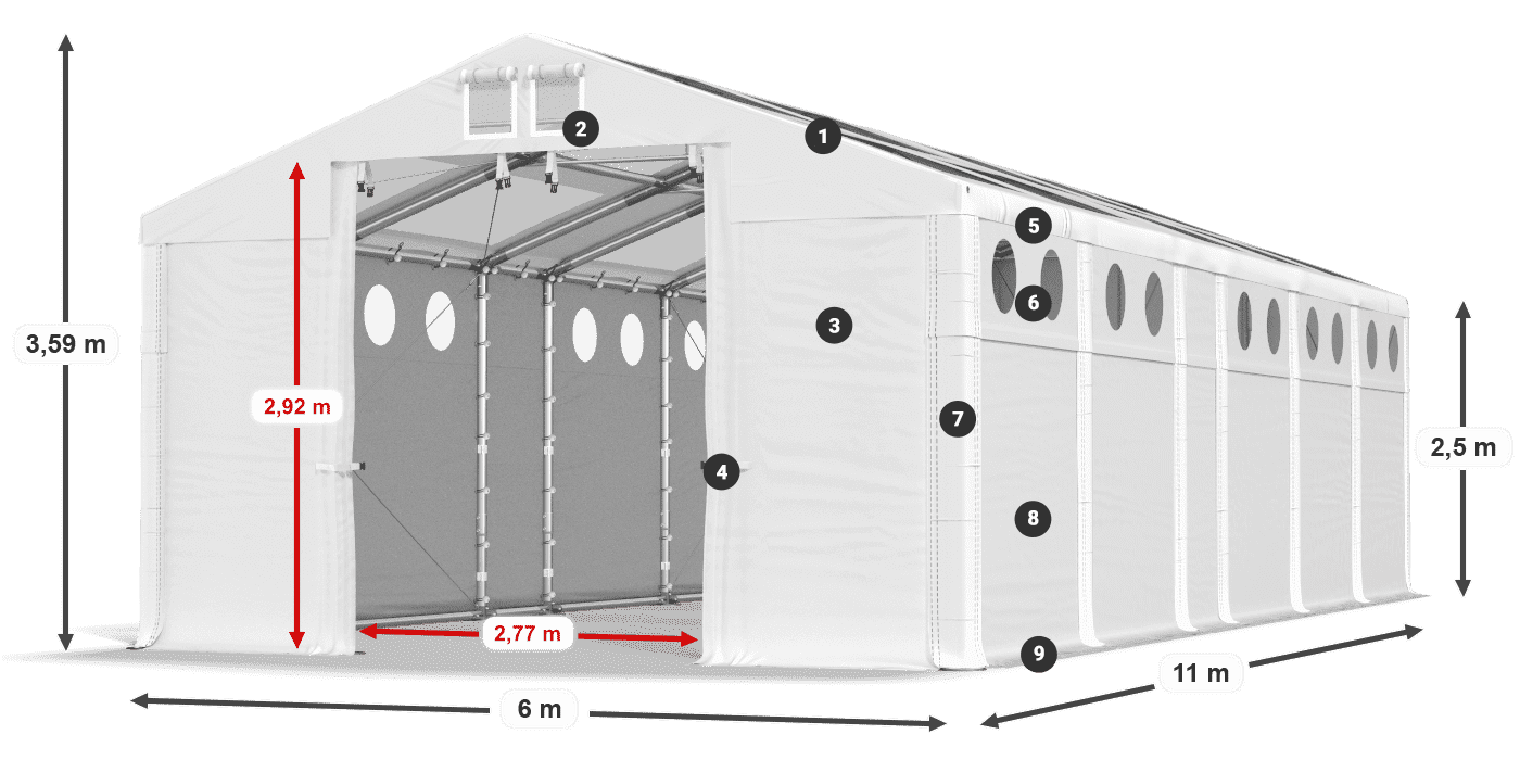 Acoperiș: MS T 580 PVC Pereţi: FR O 620 PVC legenda 2.5m