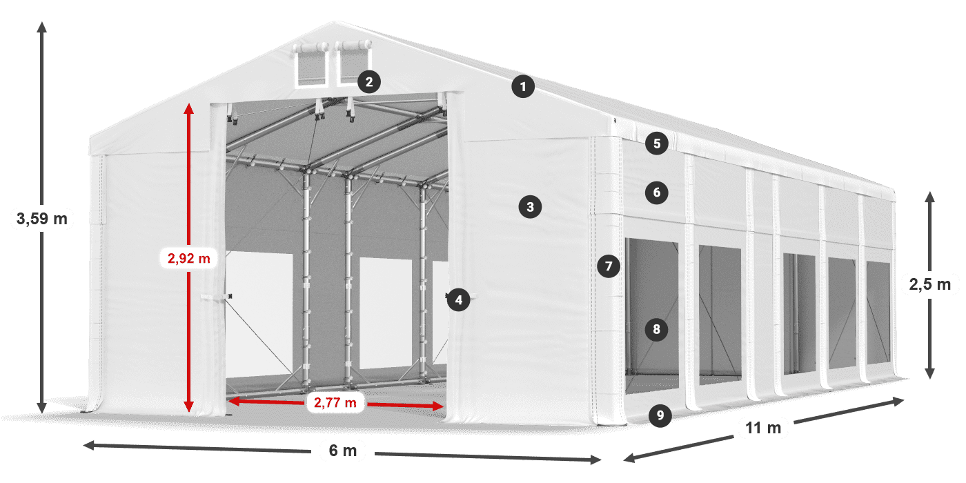 Acoperiș: MS 580 PVC Pereţi: MS 580 PVC legenda 2.5m