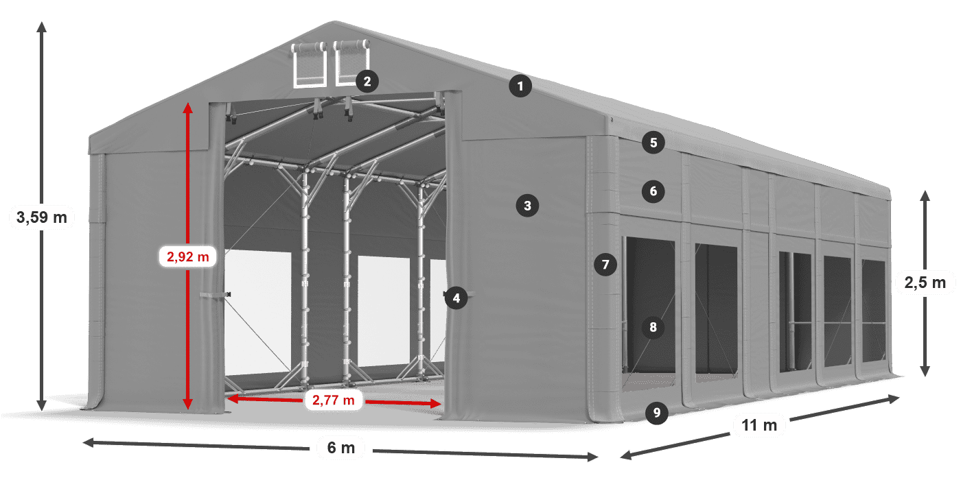 Acoperiș: MS 580 PVC Pereţi: MS 580 PVC legenda 2.5m