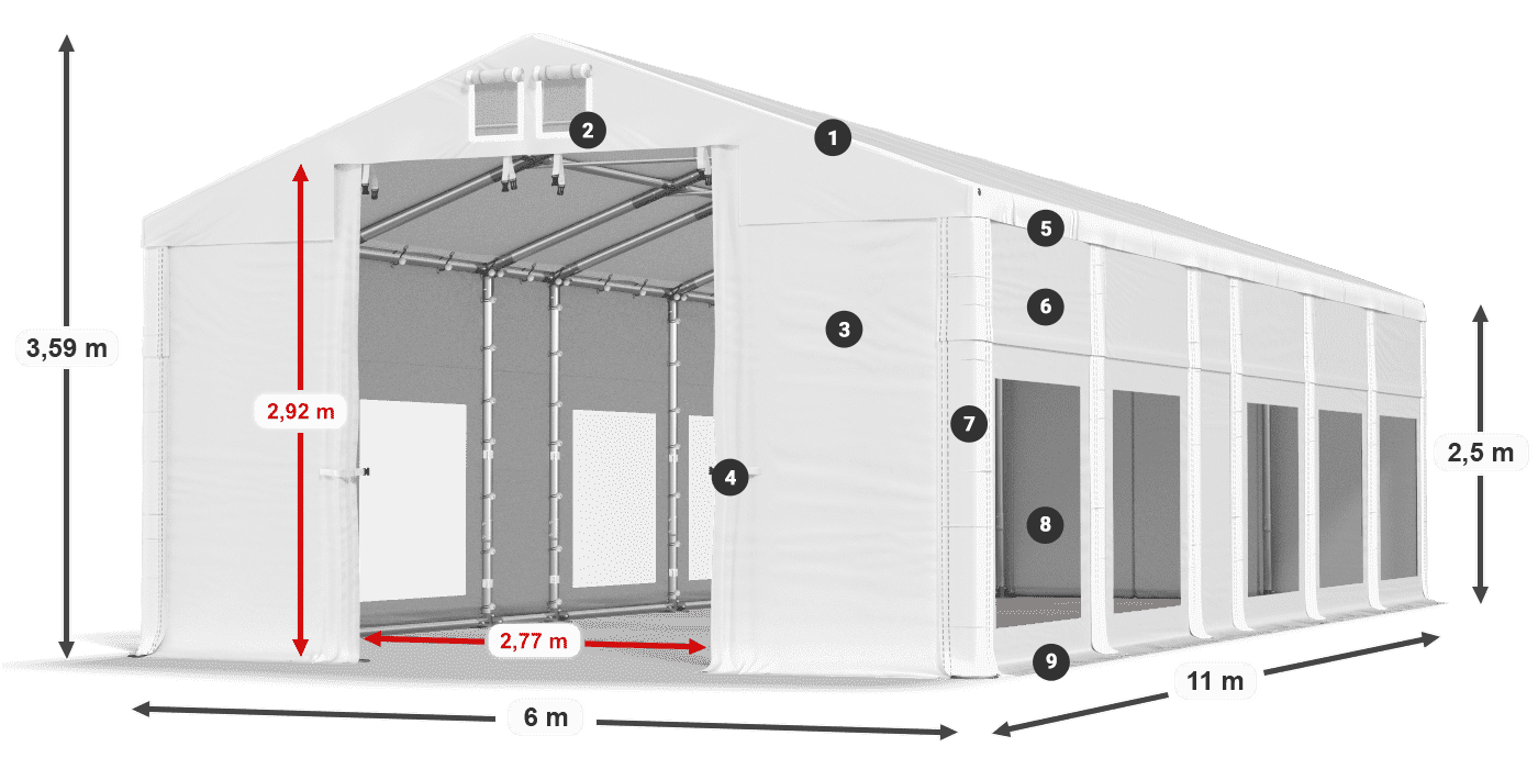 Acoperiș: MS 580 PVC Pereţi: MS 580 PVC legenda 2.5m