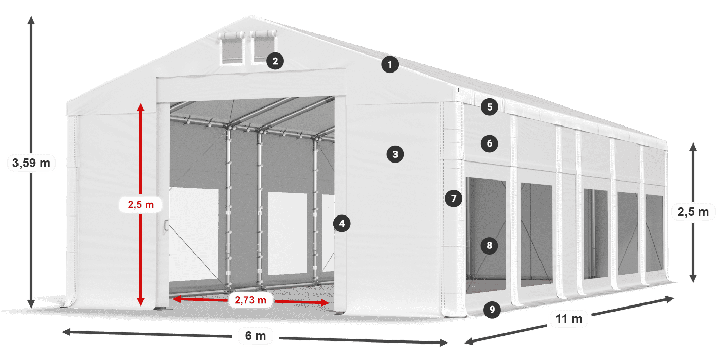 Acoperiș: MS 580 PVC Pereţi: MS 580 PVC legenda 2.5m