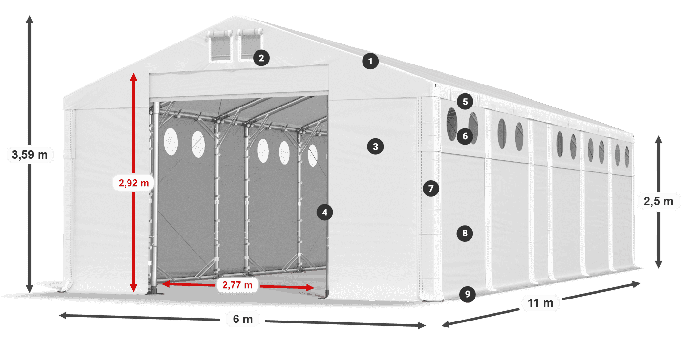 Acoperiș: MS 580 PVC Pereţi: SD O 500 PVC legenda 2.5m