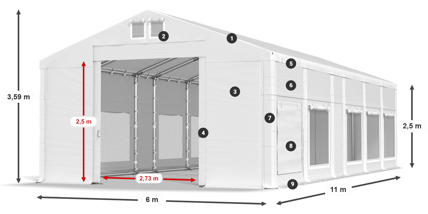 Acoperiș: MS 580 PVC Pereţi: SD M 500 PVC legenda 2.5m