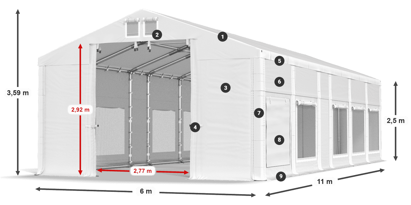 Acoperiș: MS 580 PVC Pereţi: SD M 500 PVC legenda 2.5m