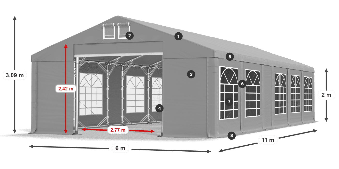 Acoperiș: FR 620 PVC Pereţi: SD 500 PVC 2m legenda