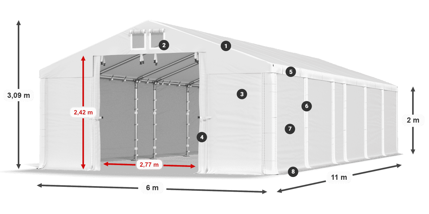 Acoperiș: FR 620 PVC Pereţi: SD 500 PVC 2m legenda