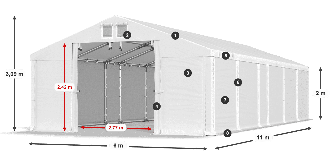 Acoperiș: FR 620 PVC Pereţi: SD 500 PVC 2m legenda
