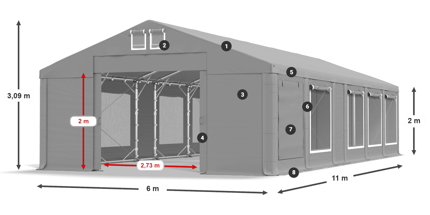 Acoperiș: MS 580 PVC Pereţi: SD M 500 PVC 2m legenda