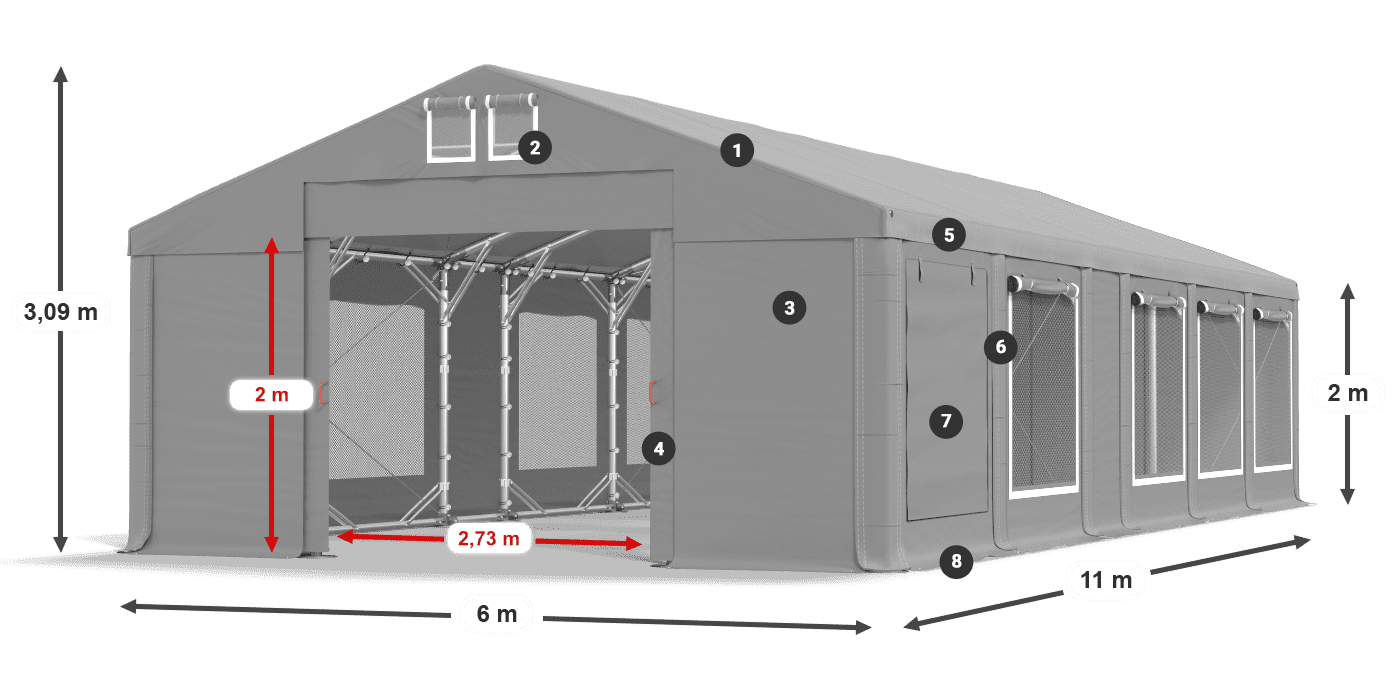 Acoperiș: MS 580 PVC Pereţi: SD M 500 PVC 2m legenda