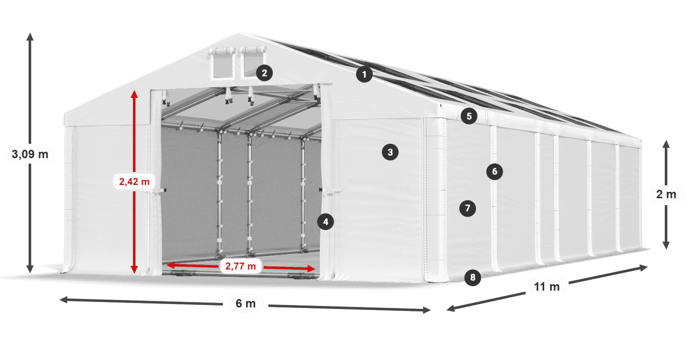Acoperiș: MS T 580 PVC Pereţi: SD 500 PVC 2m legenda