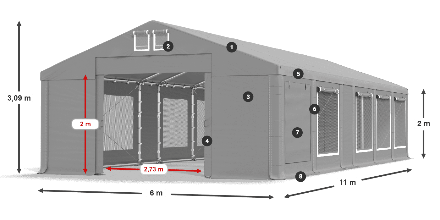Acoperiș: MS 580 PVC Pereţi: SD M 500 PVC 2m legenda