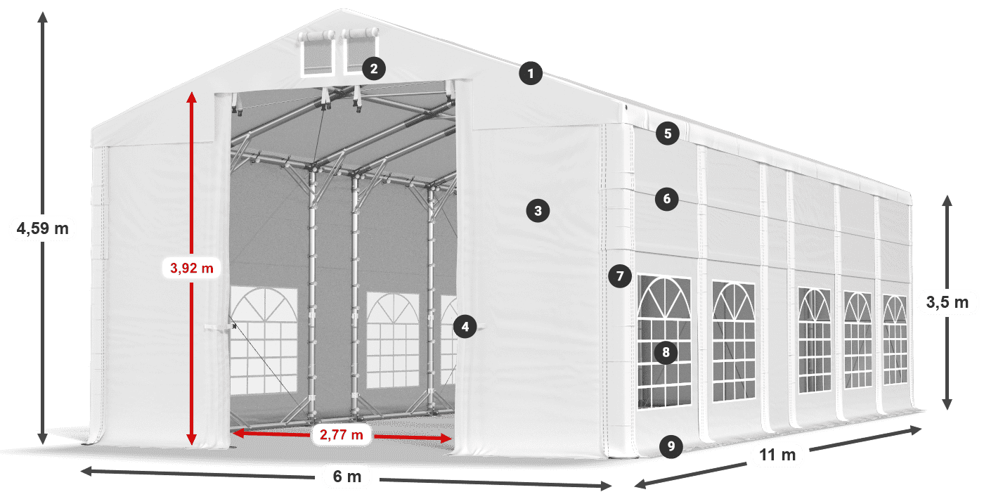 Acoperiș: MS 580 PVC Pereţi: FR 620 PVC 3.5 m legenda