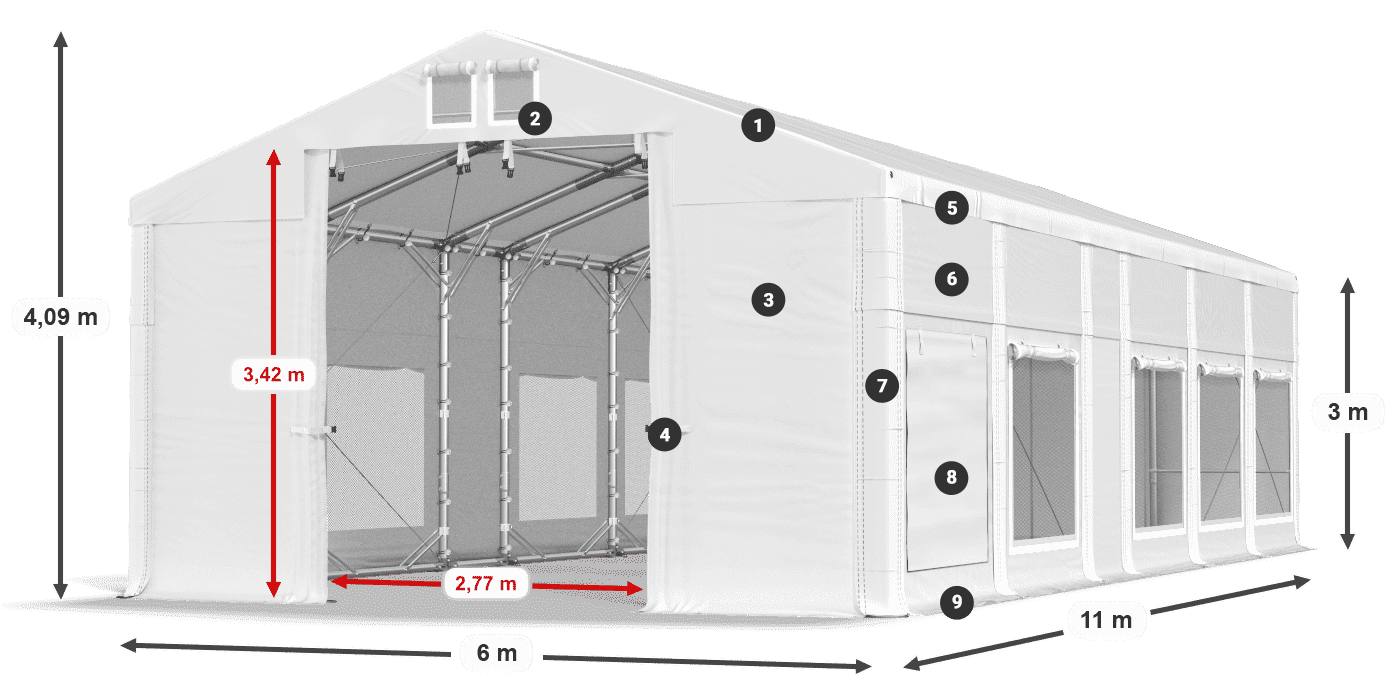 Acoperiș: FR 620 PVC Pereţi: SD 500 PVC Legenda 3m