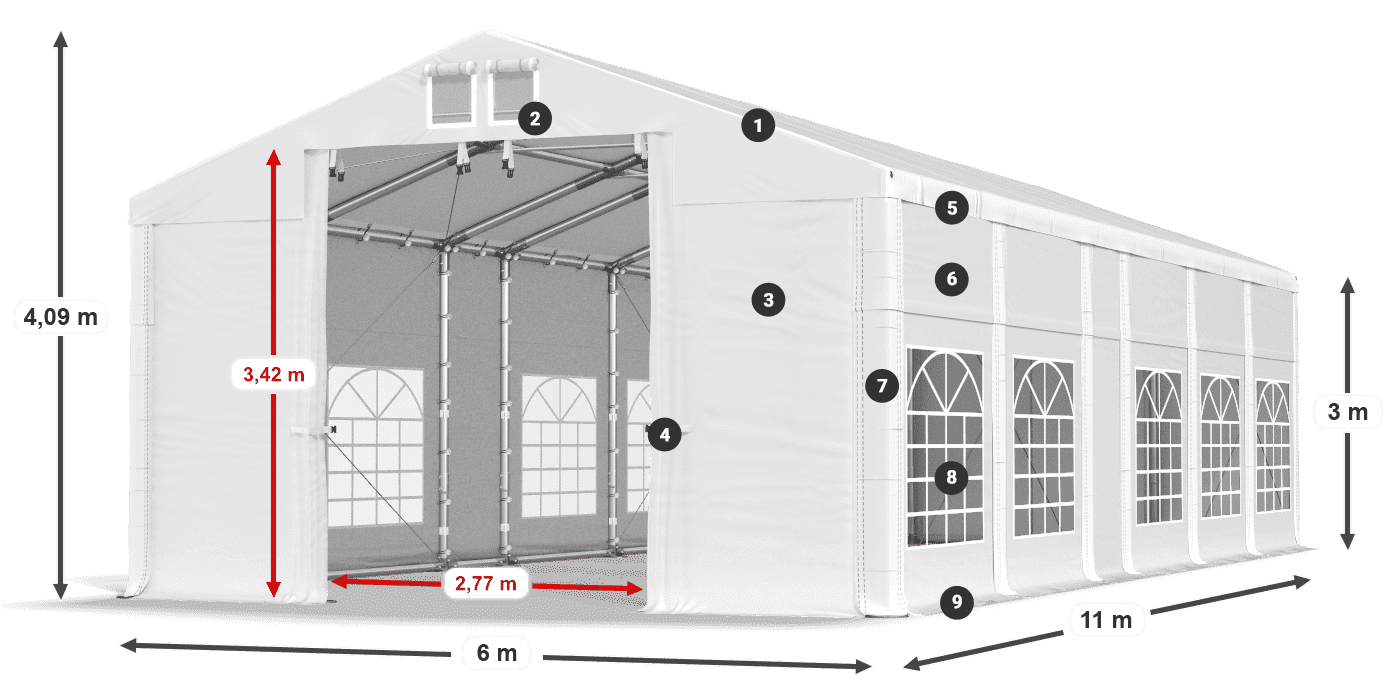 Acoperiș: FR 620 PVC Pereţi: SD 500 PVC Legenda 3m