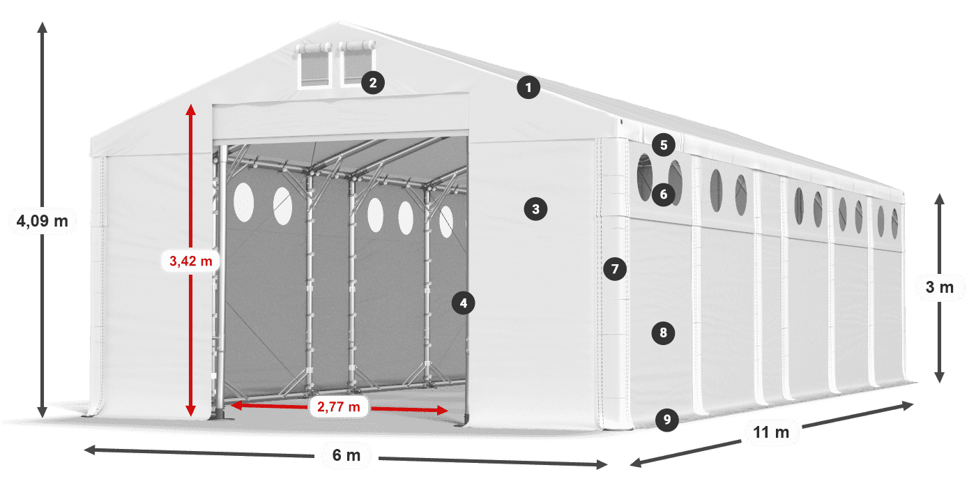 Acoperiș: MS 580 PVC Pereţi: FR O 620 PVC Legenda 3m