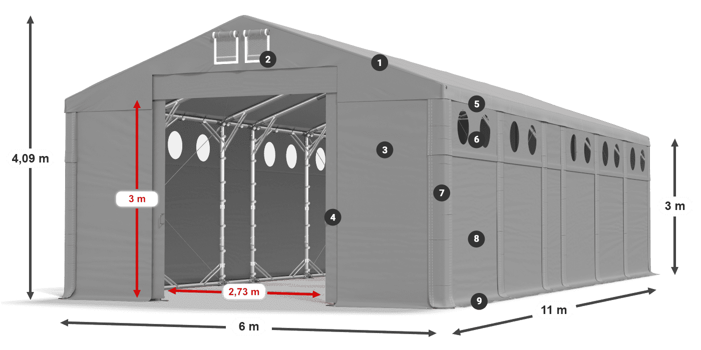 Acoperiș: MS 580 PVC Pereţi: FR O 620 PVC Legenda 3m