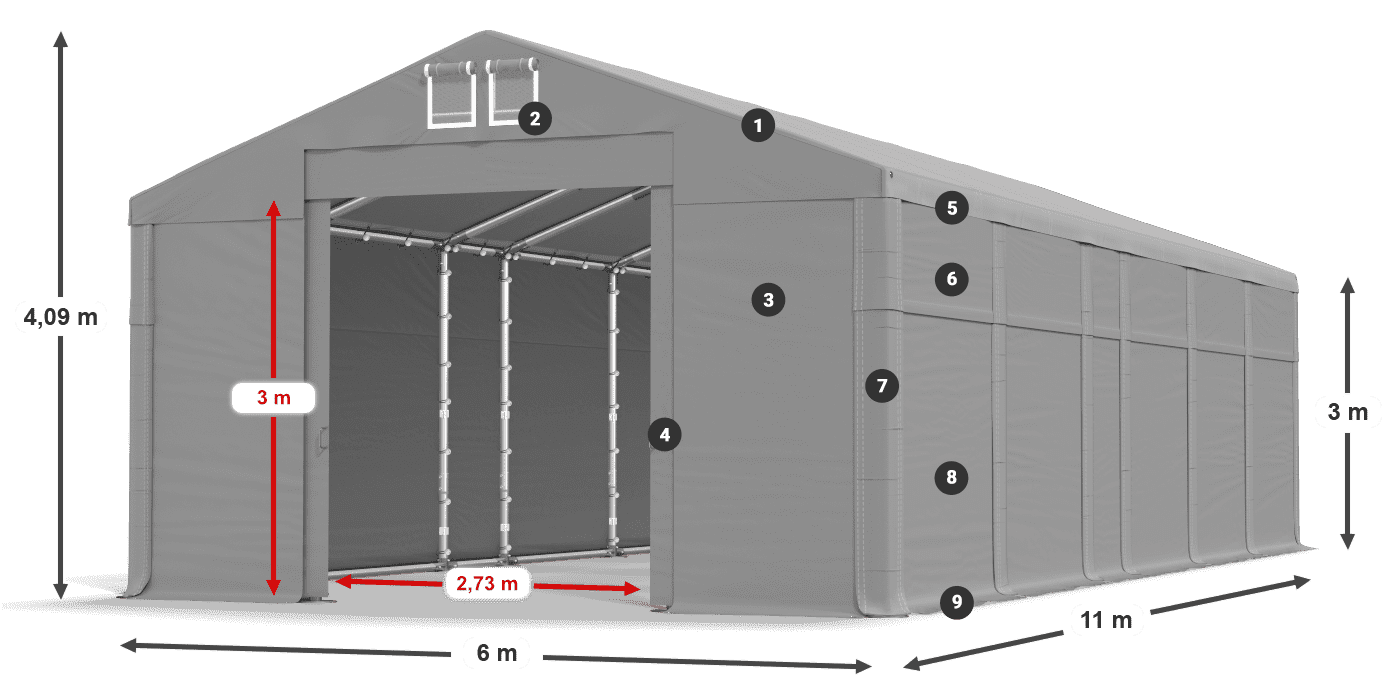 Acoperiș: MS 580 PVC Pereţi: FR 620 PVC Legenda 3m