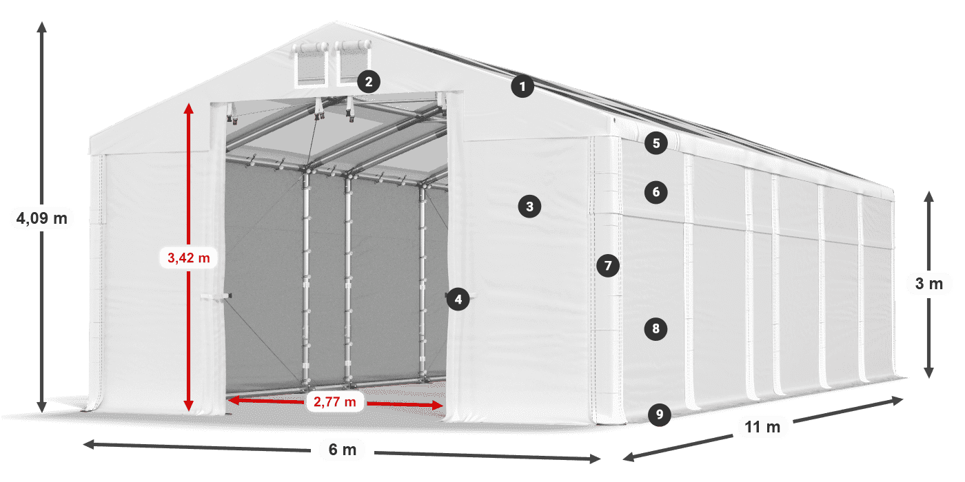 Acoperiș: MS T 580 PVC Pereţi: FR 620 PVC Legenda 3m
