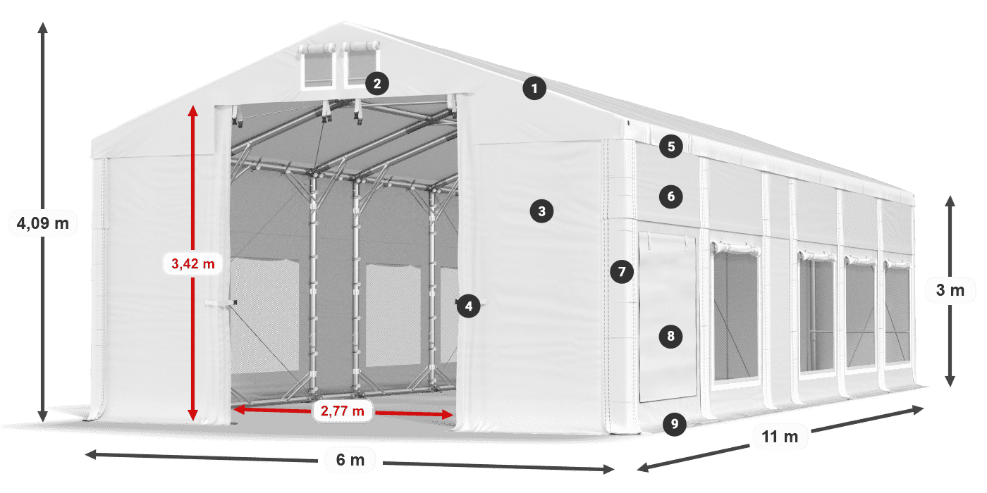 Acoperiș: MS 580 PVC Pereţi: SD M 500 PVC Legenda 3m